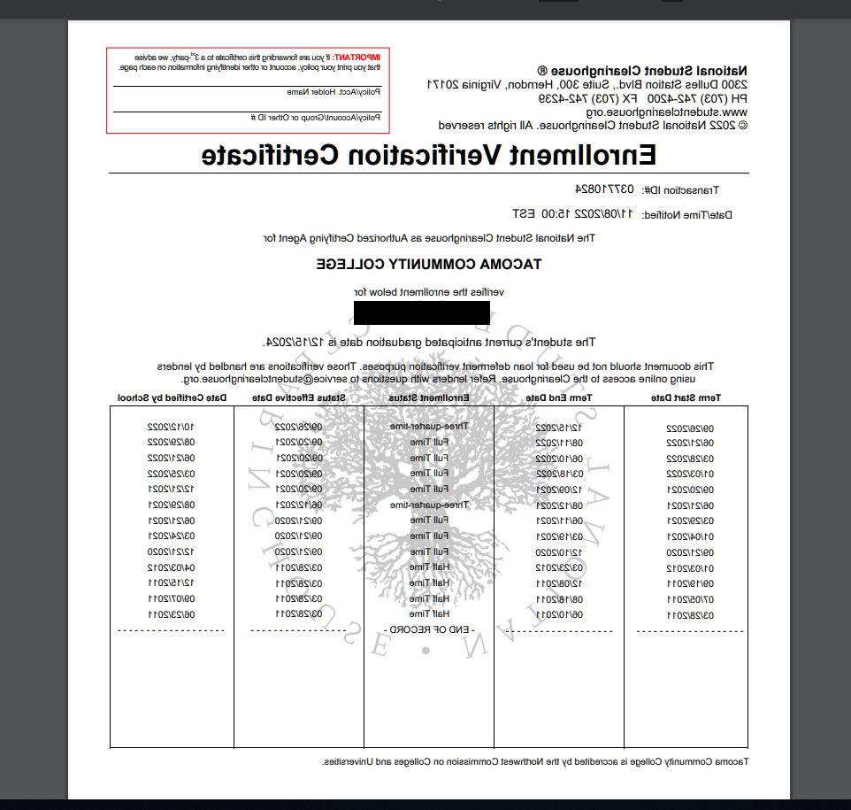 Enrollment Verification Image